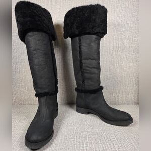 Diane von Furstenberg Black Adele Tall Boots Leather Shearling Women's 8.5  $675
